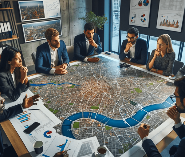 persons planning the city map